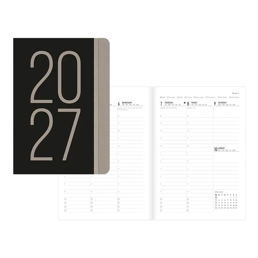 Letts A5 Weekly Planner, Essence, 2027 Black 27-082666#color_essence-black