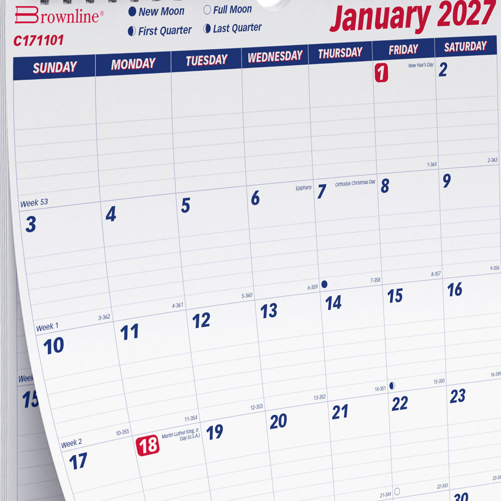 Monthly Wall Calendar, 2027 C171101-27 Brownline