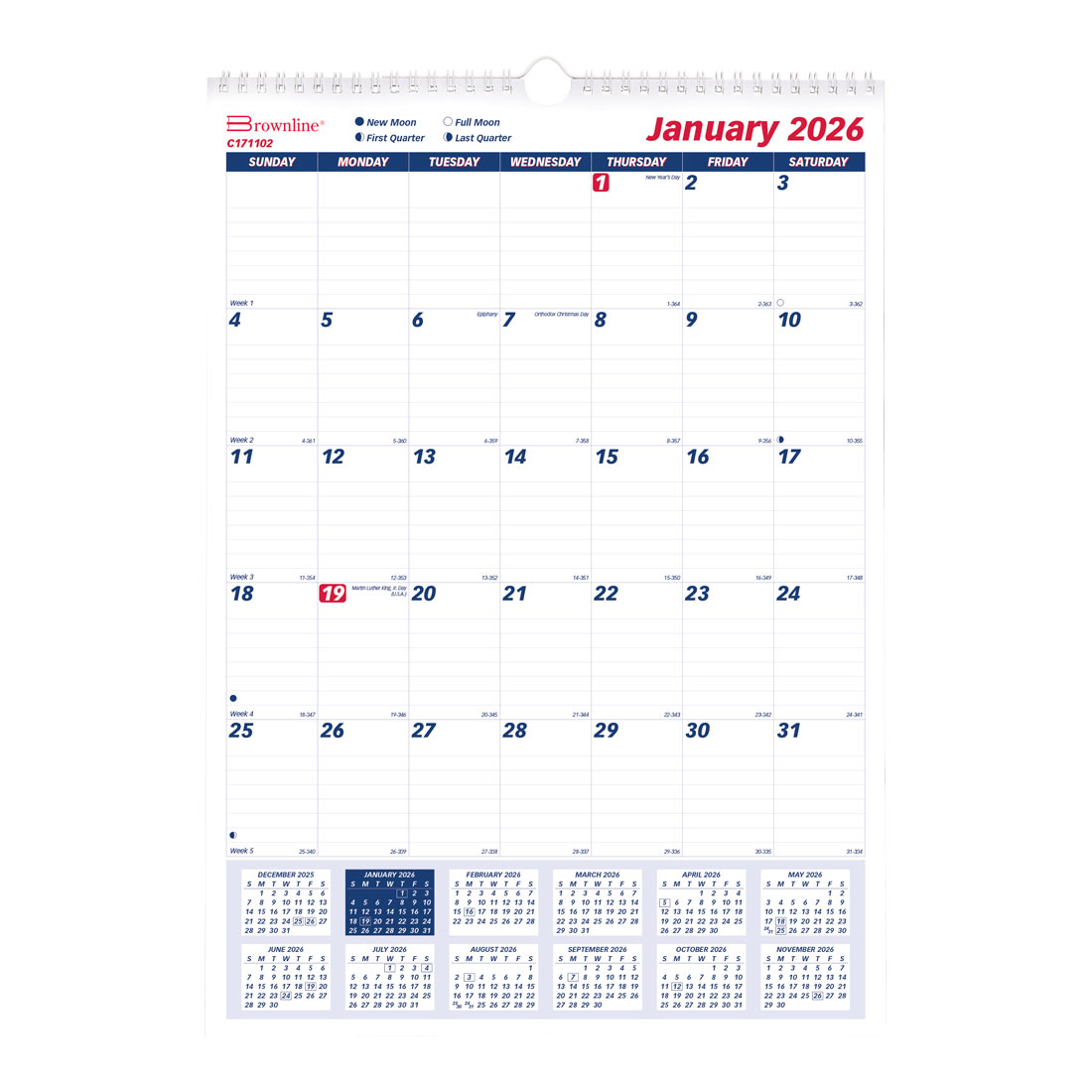 Brownline Monthly Wall Calendar, 2026 C171102-26