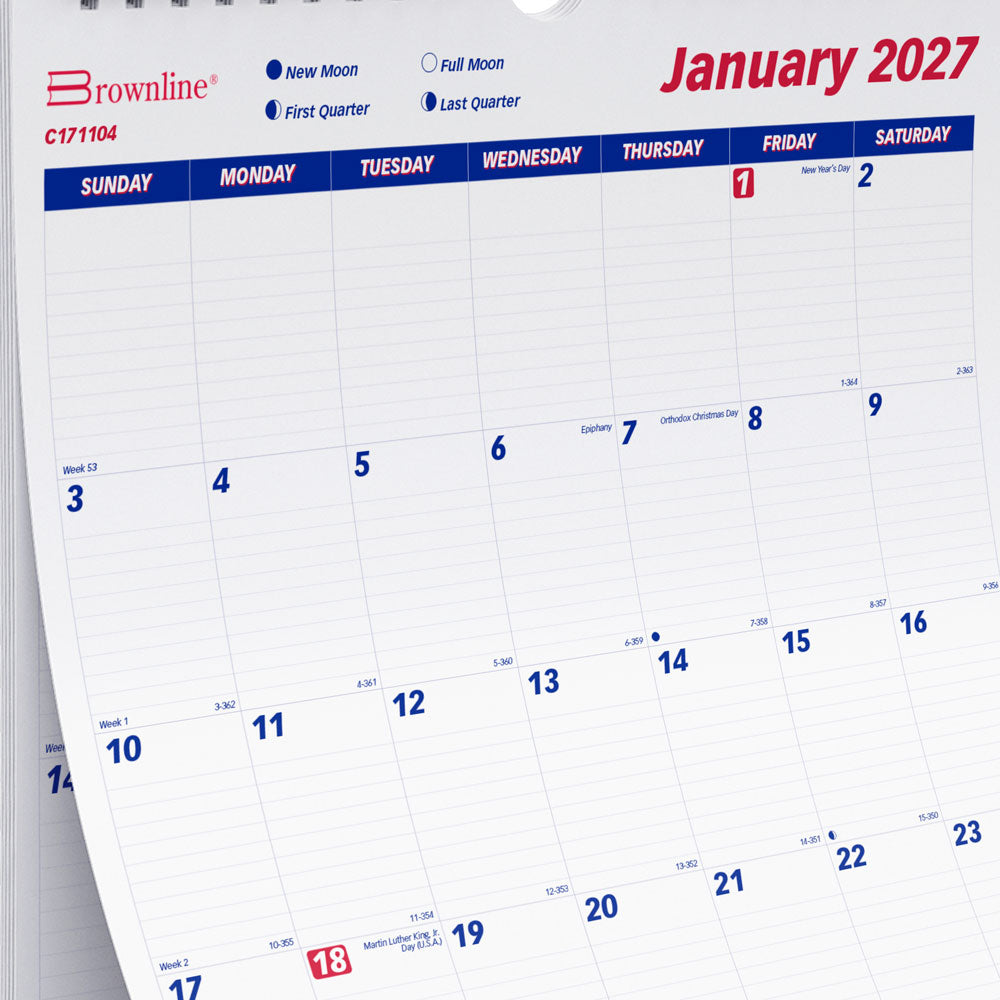 Monthly Wall Calendar, 2027 C171104-27 Brownline