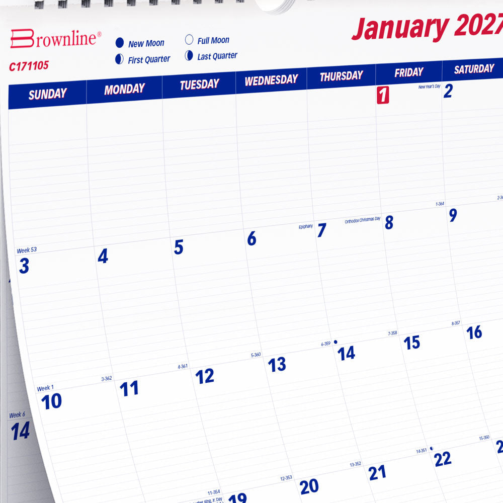 Monthly Wall Calendar, 2027 C171105-27 Brownline