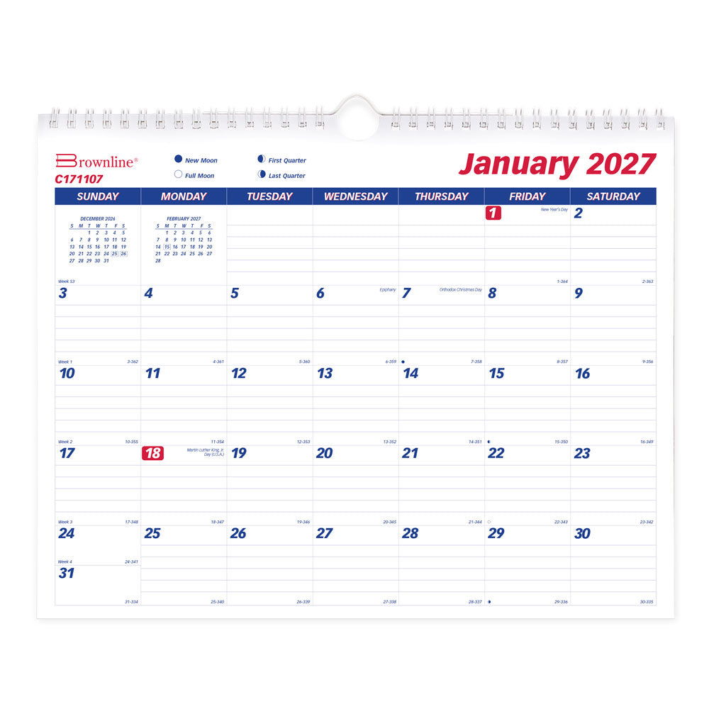 Monthly Wall Calendar, 2027 C171107-27 Brownline