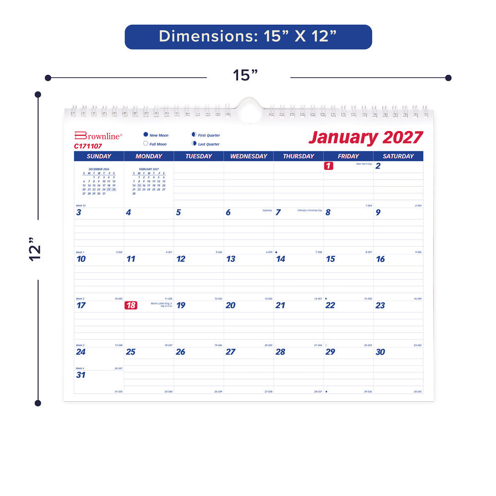Monthly Wall Calendar, 2027 C171107-27 Brownline