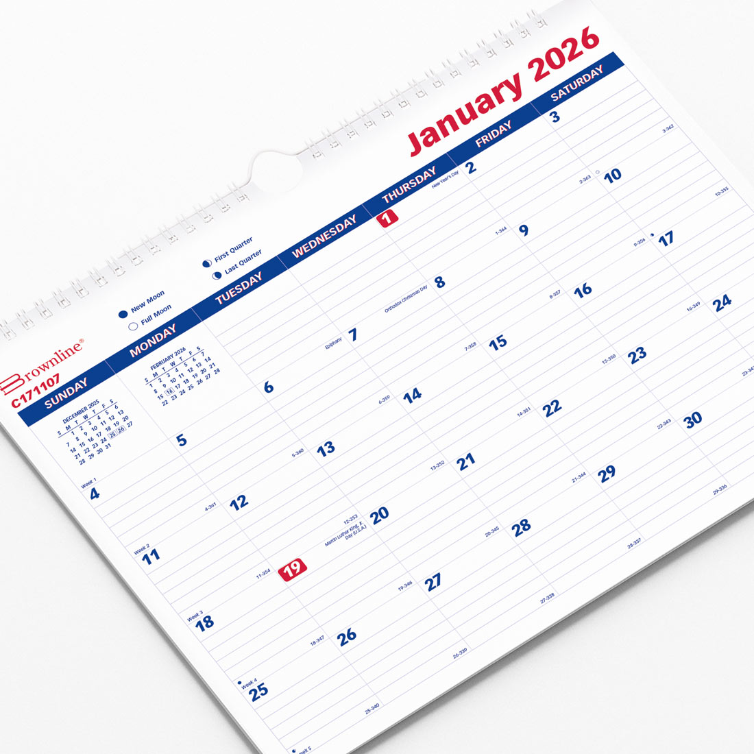 Brownline Monthly Wall Calendar 2026, Classic C171107-26