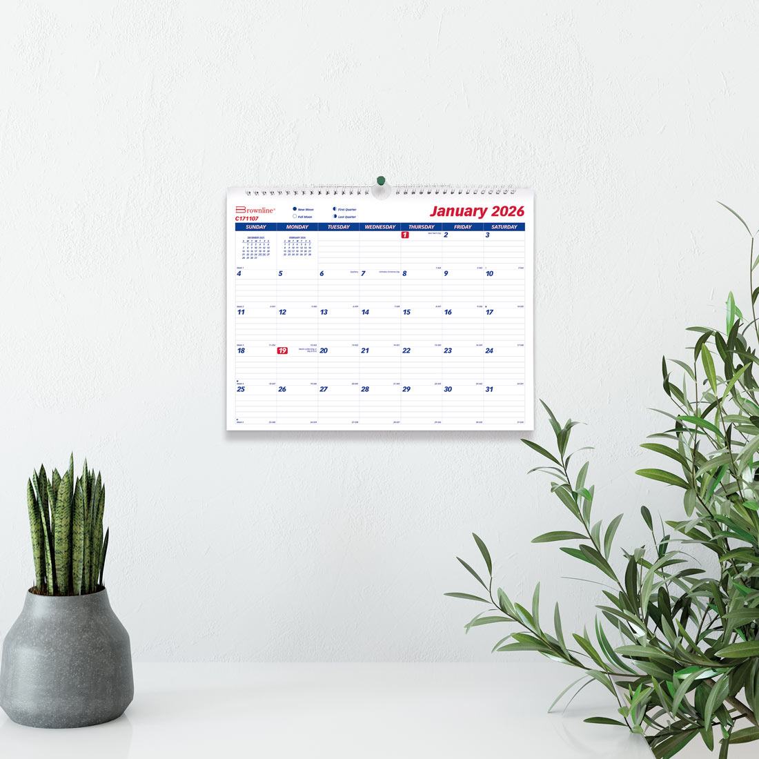 Brownline Monthly Wall Calendar 2026, Classic C171107-26