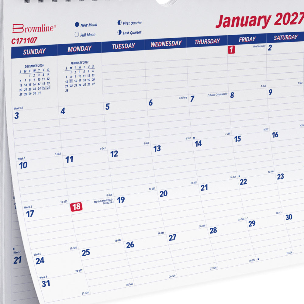 Monthly Wall Calendar, 2027 C171107-27 Brownline