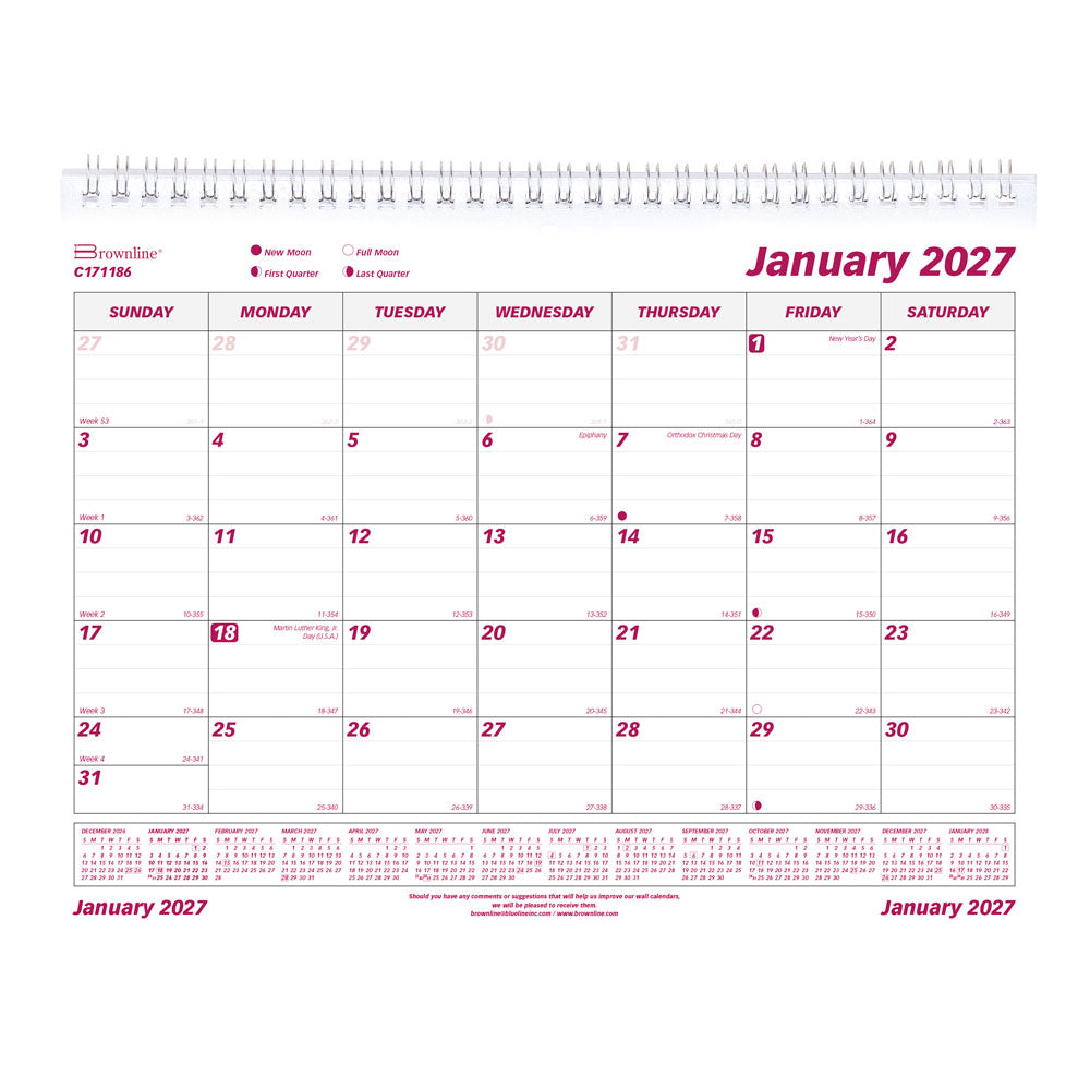 Monthly Wall Calendar, 2027 C171186-27 Brownline