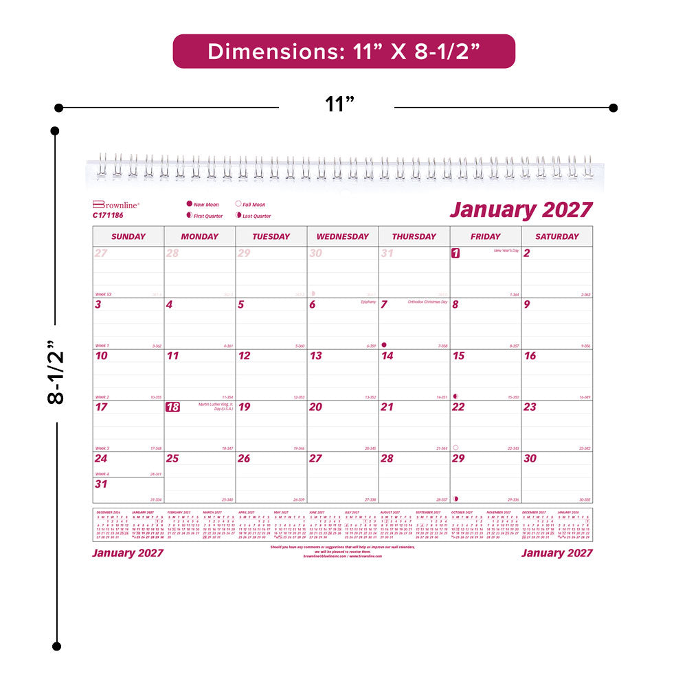 Monthly Wall Calendar, 2027 C171186-27 Brownline