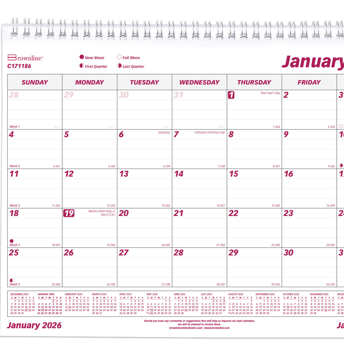 Brownline Monthly Wall Calendar, 2026 C171186-26