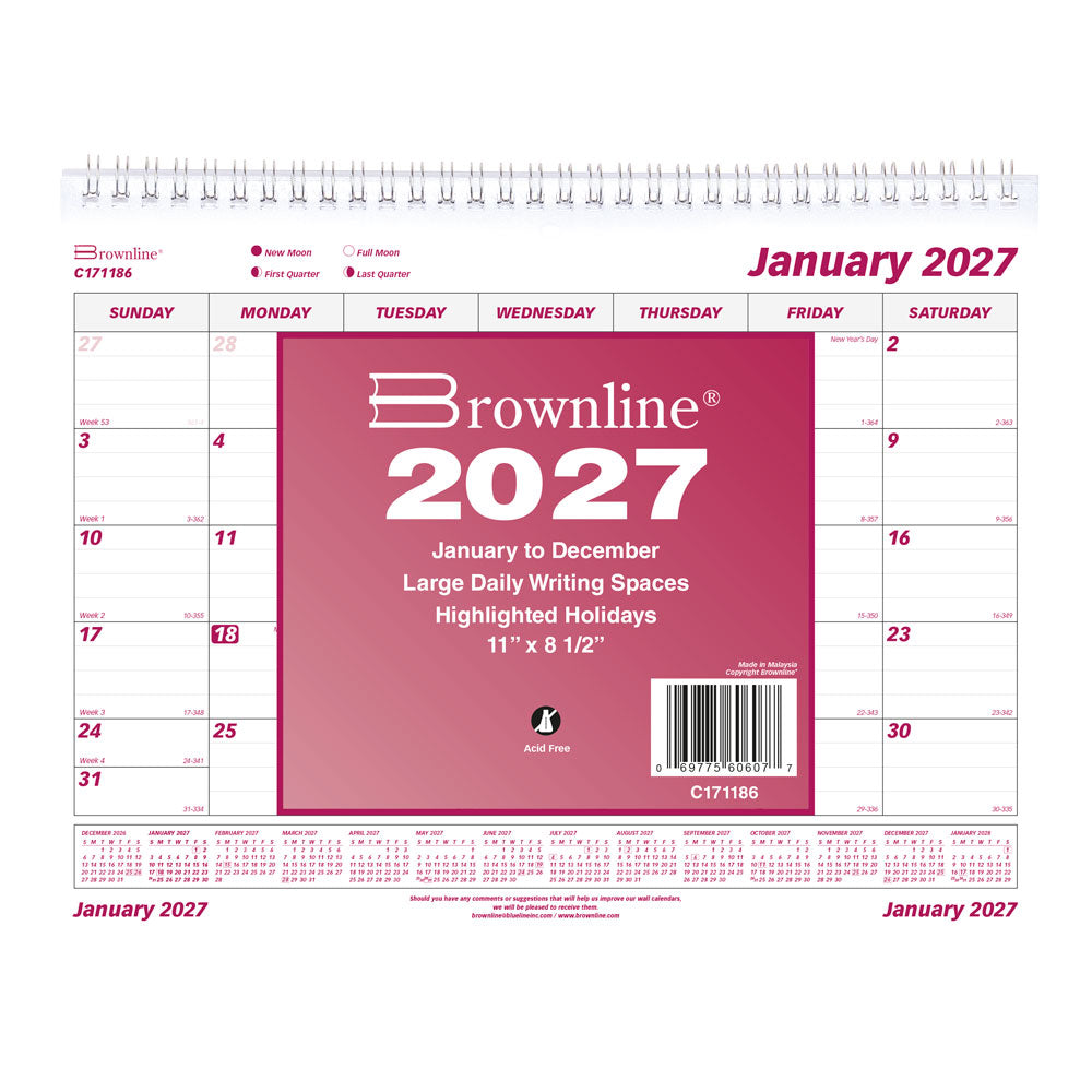 Monthly Wall Calendar, 2027 C171186-27 Brownline