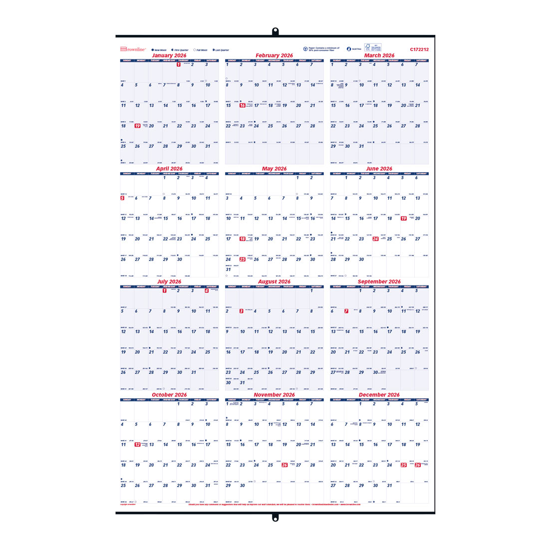 Brownline Yearly Wall Planner, 2026 C172212-26
