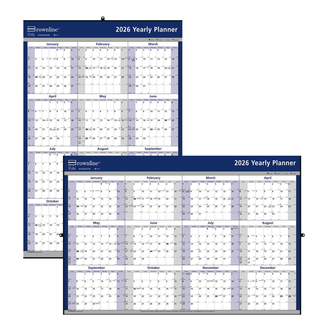 Brownline Laminated Yearly Wall Planner, Erasable - Reversible, 2026 C172214-26