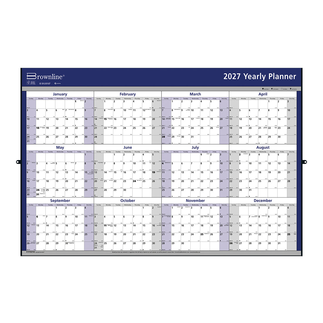 Yearly Wall Planner, 2027 C172214-27 Brownline