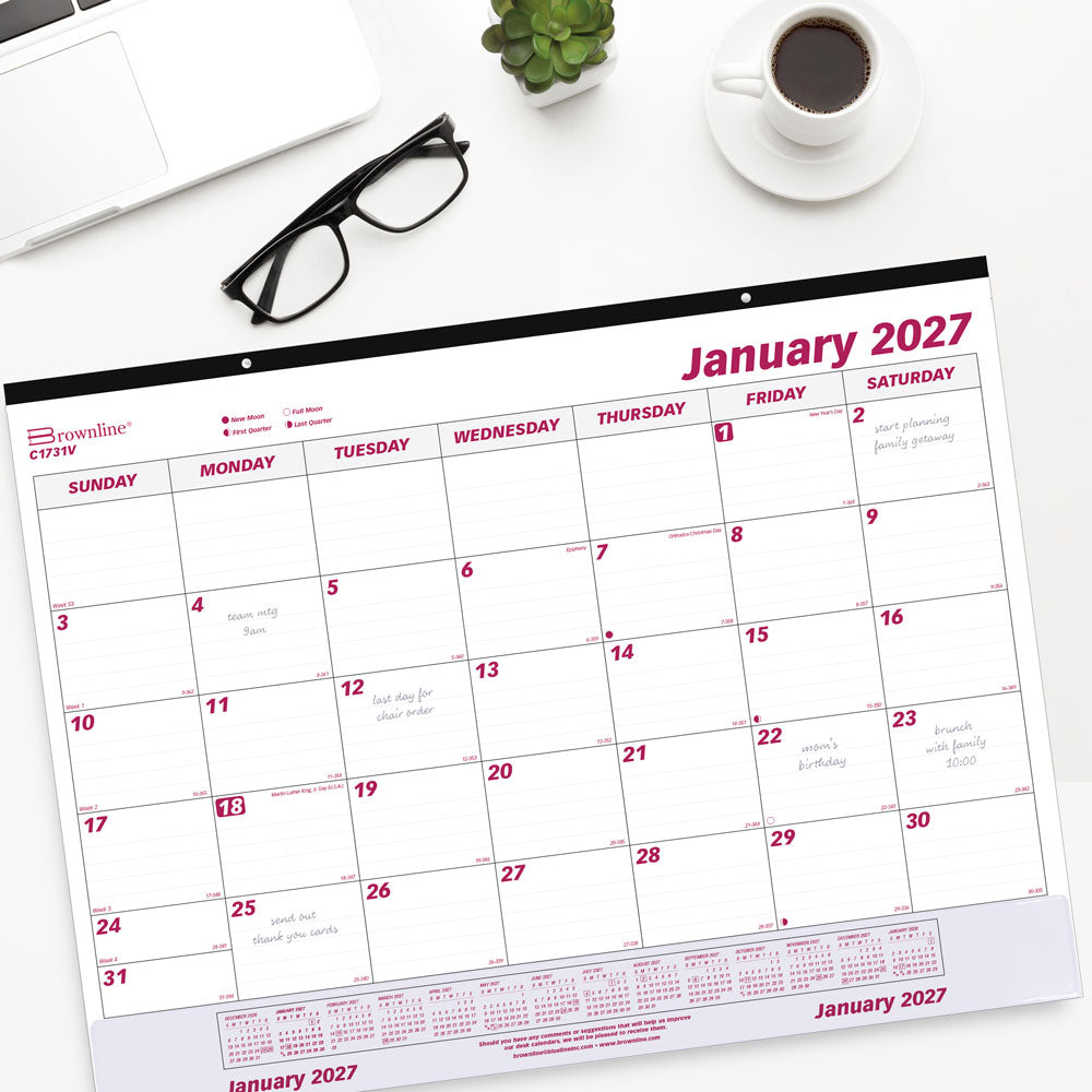 Monthly Desk Pad Calendar, 2027 C1731V-27 Brownline