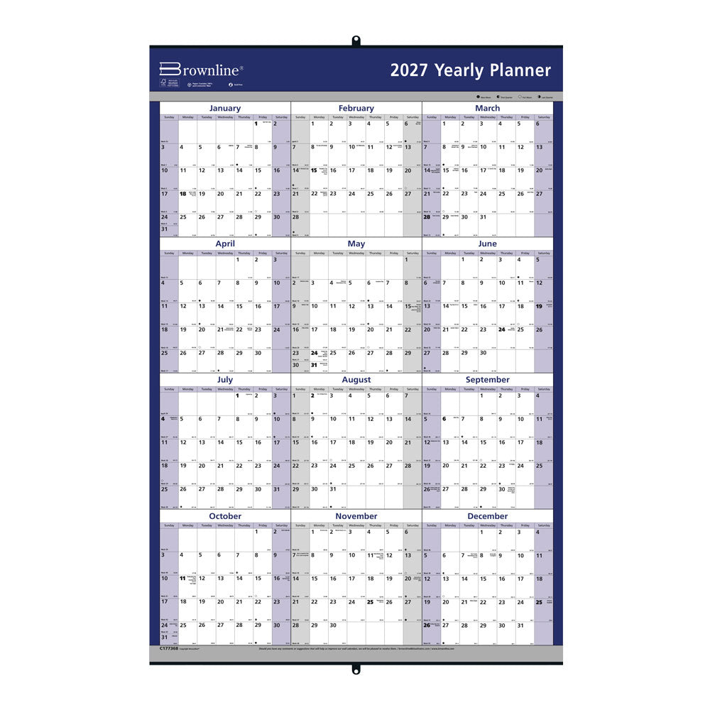 Yearly Wall Planner, 2027 C177368-27 Brownline