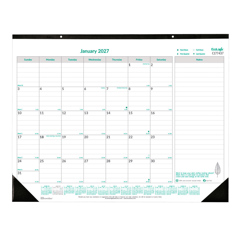 Monthly Desk Pad Calendar, EcoLogix®, 2027 C177437-27 Brownline