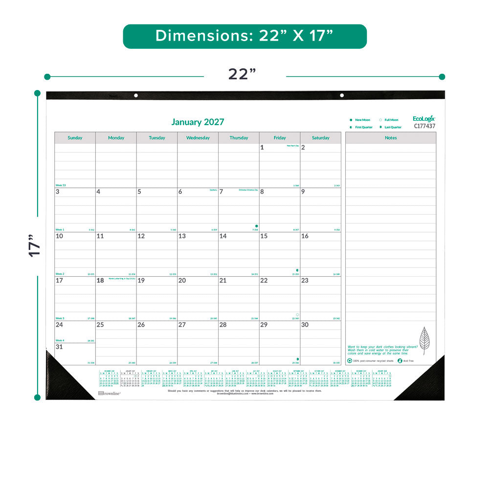 Monthly Desk Pad Calendar, EcoLogix®, 2027 C177437-27 Brownline