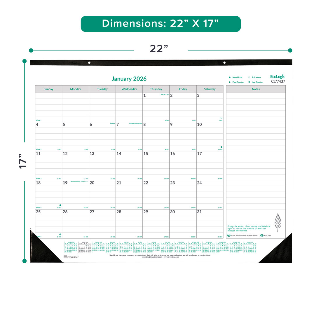 Brownline EcoLogix® Monthly Desk Pad Calendar, 2026 C177437-26