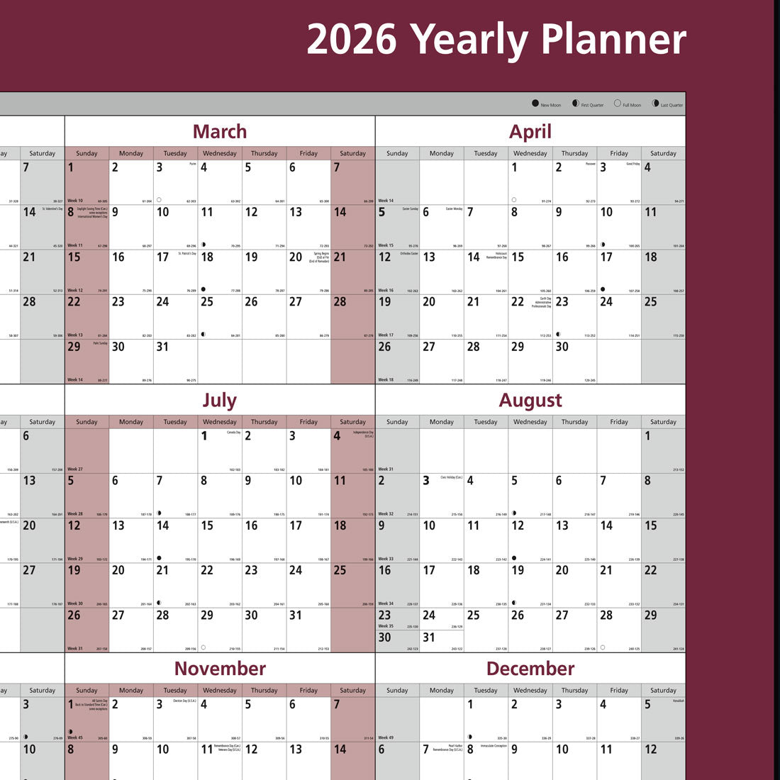 Brownline Laminated Yearly Wall Calendar, Erasable - Reversible, 2026 C177468-26