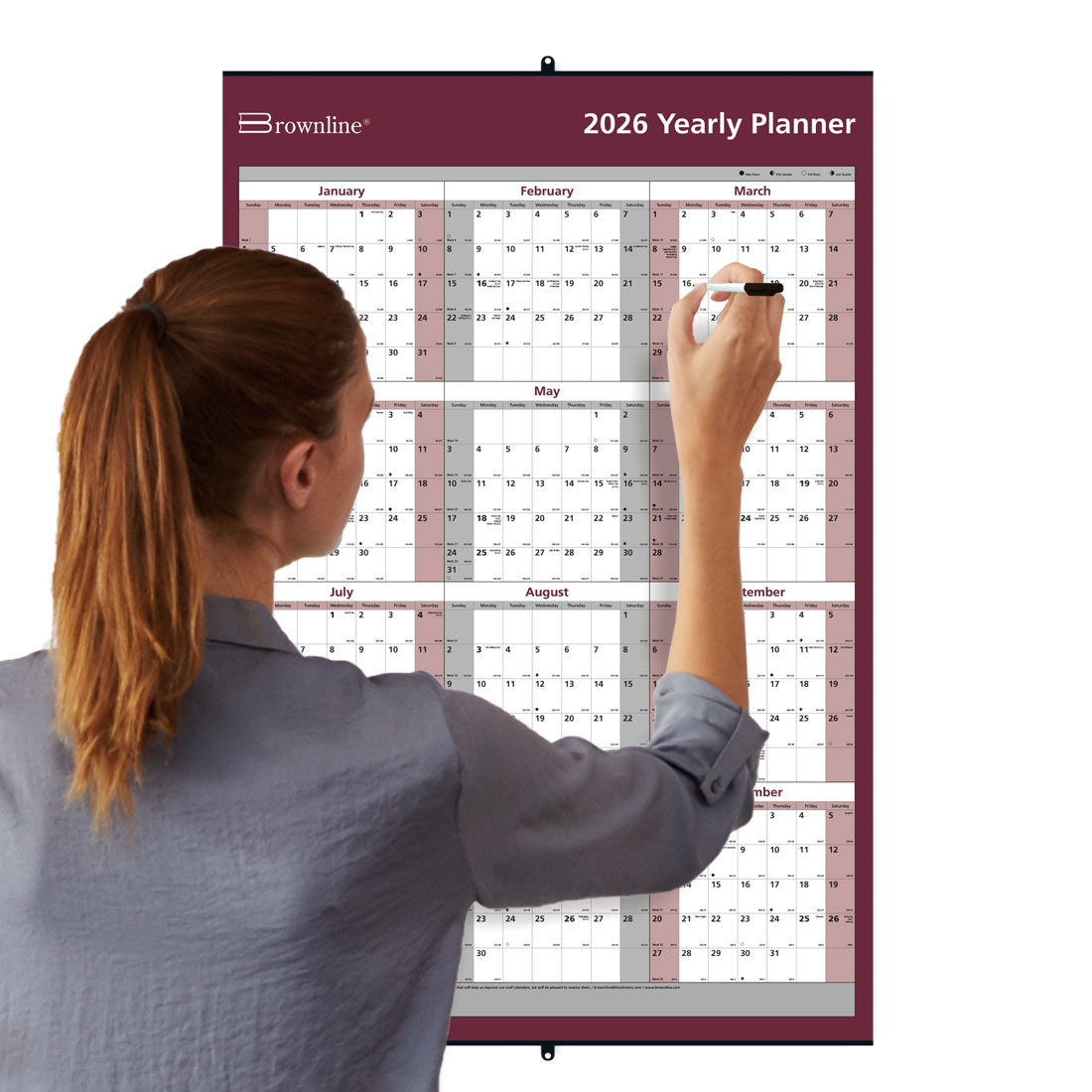 Brownline Laminated Yearly Wall Calendar, Erasable - Reversible, 2026 C177468-26