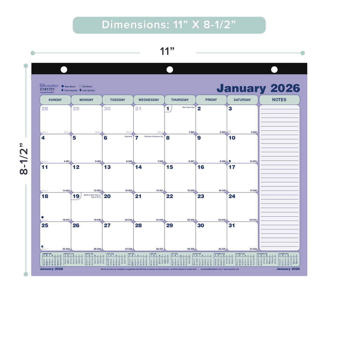 Brownline Monthly Desk Pad Calendar, 2026 C181721-26