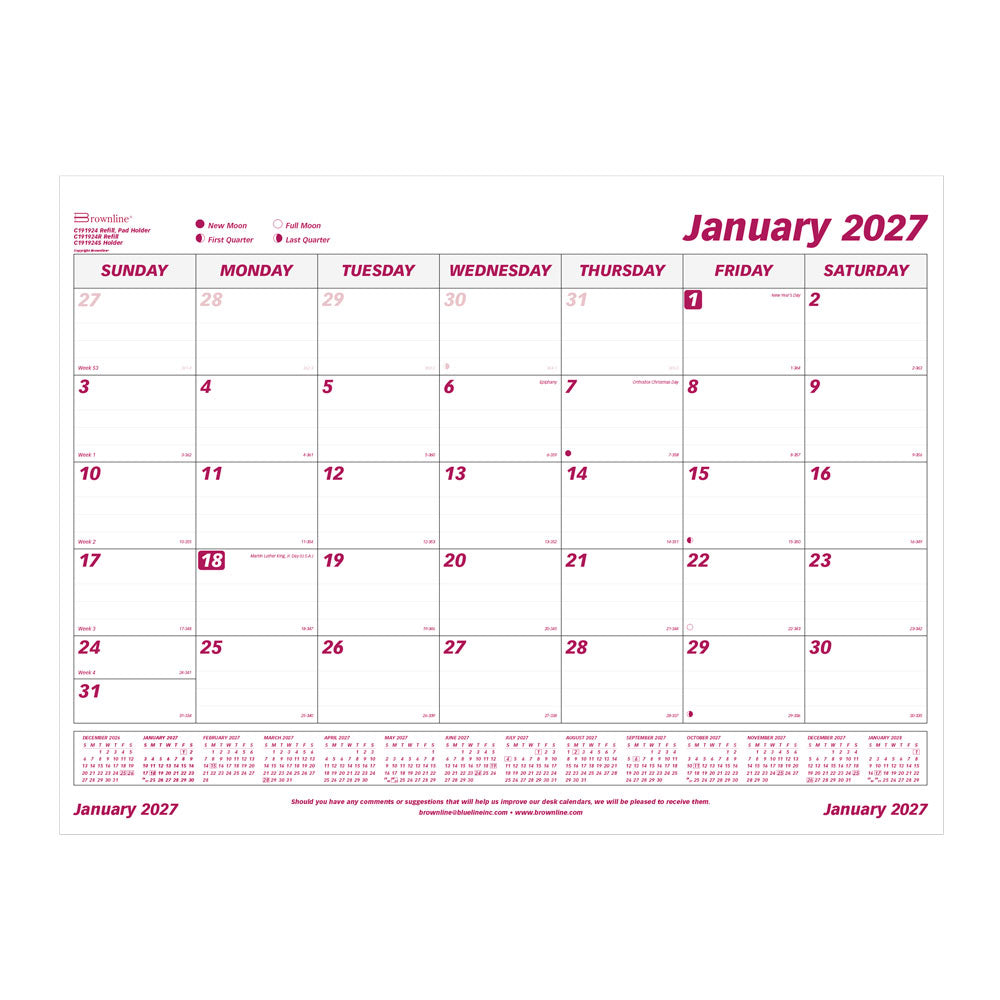 Monthly Desk Pad Calendar, 2027 C191924R-27 Brownline