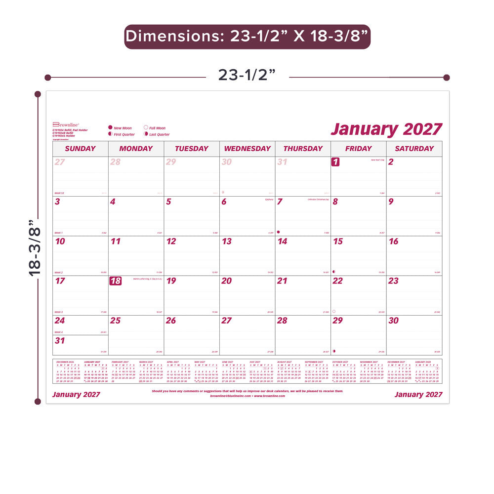 Monthly Desk Pad Calendar, 2027 C191924R-27 Brownline