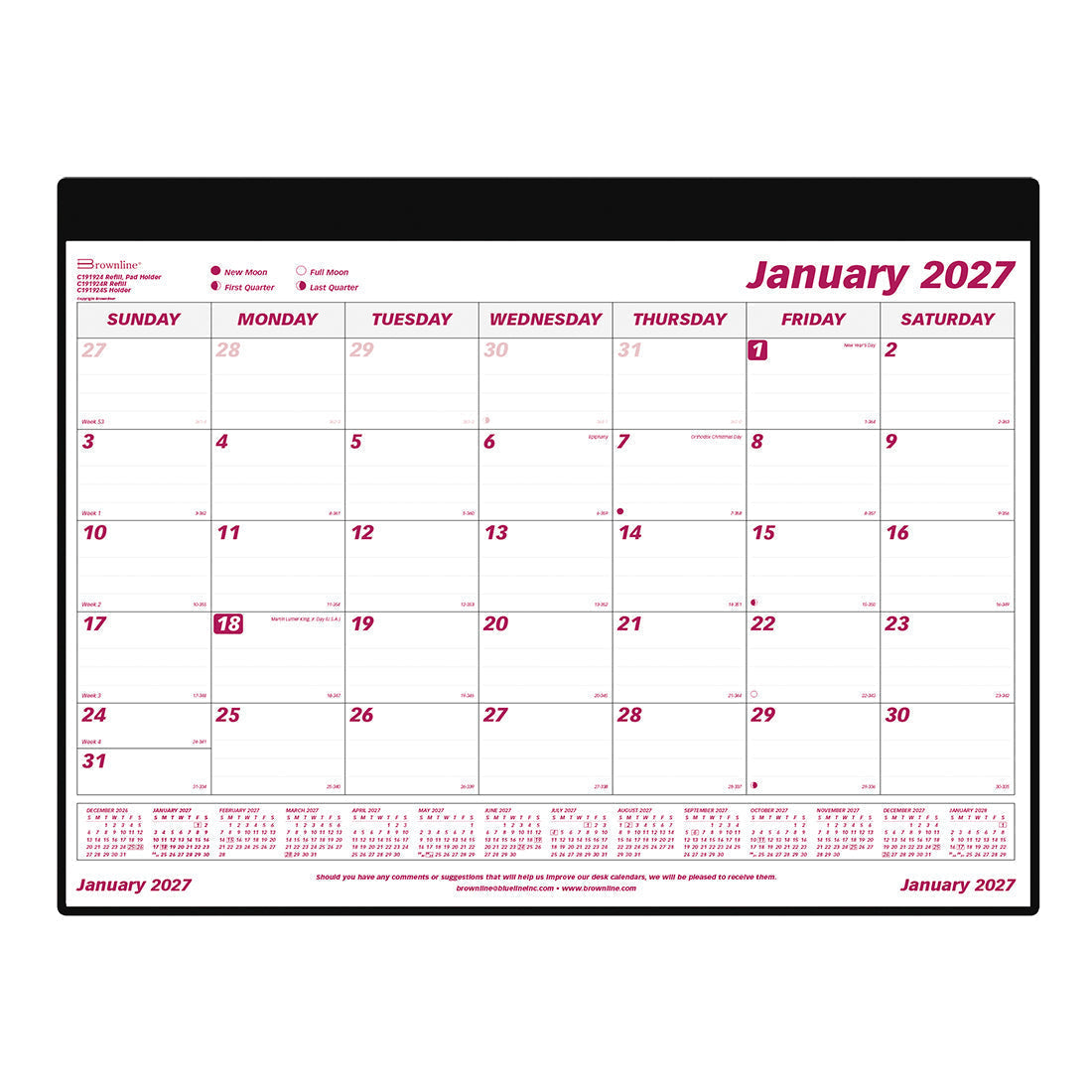 Monthly Desk Pad Calendar, 2027 C191924-27 Brownline