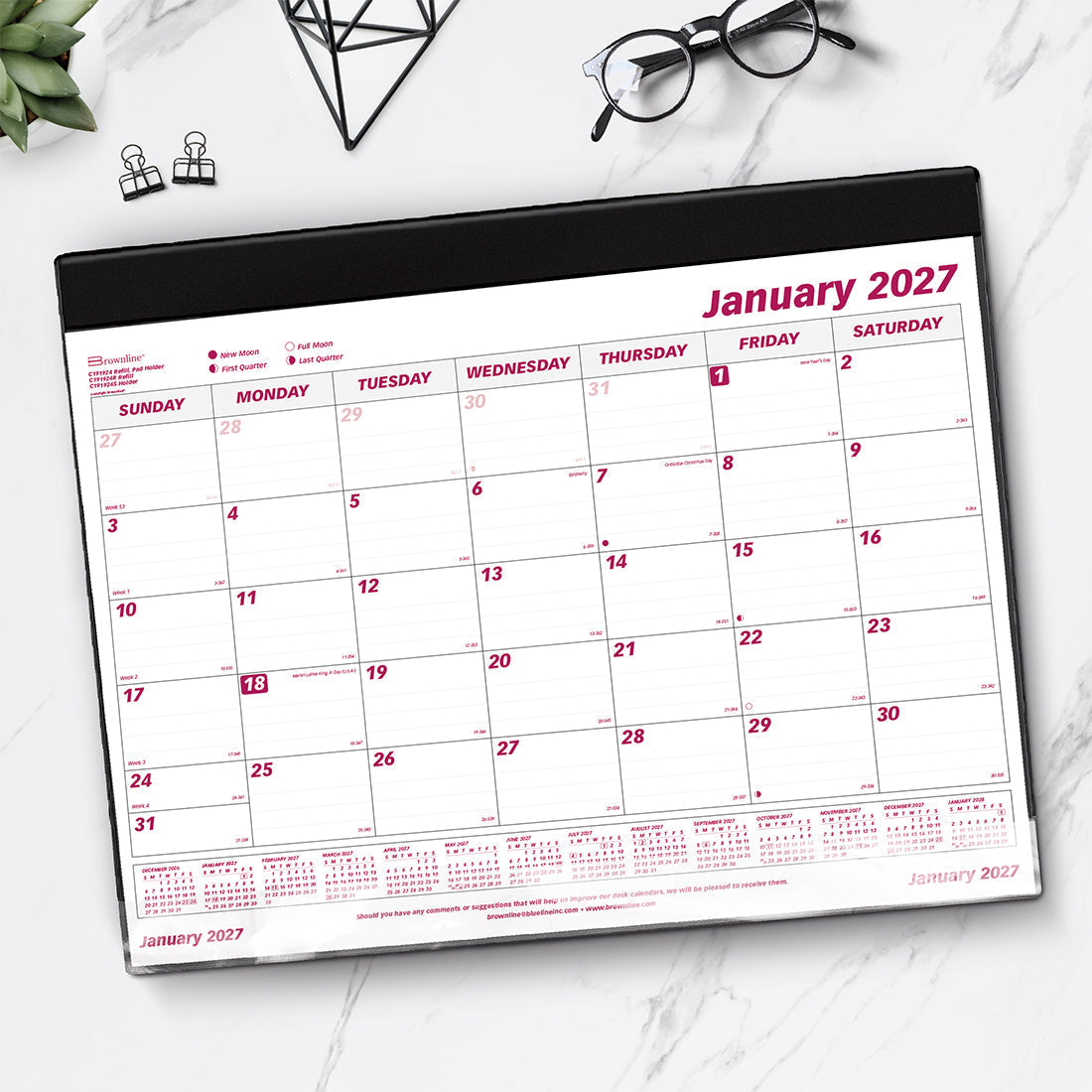 Monthly Desk Pad Calendar, 2027 C191924-27 Brownline