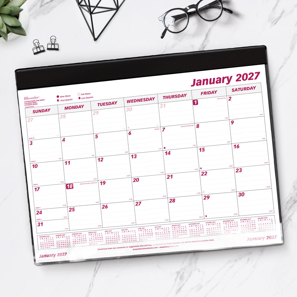 Monthly Desk Pad Calendar, 2027 C191924-27 Brownline
