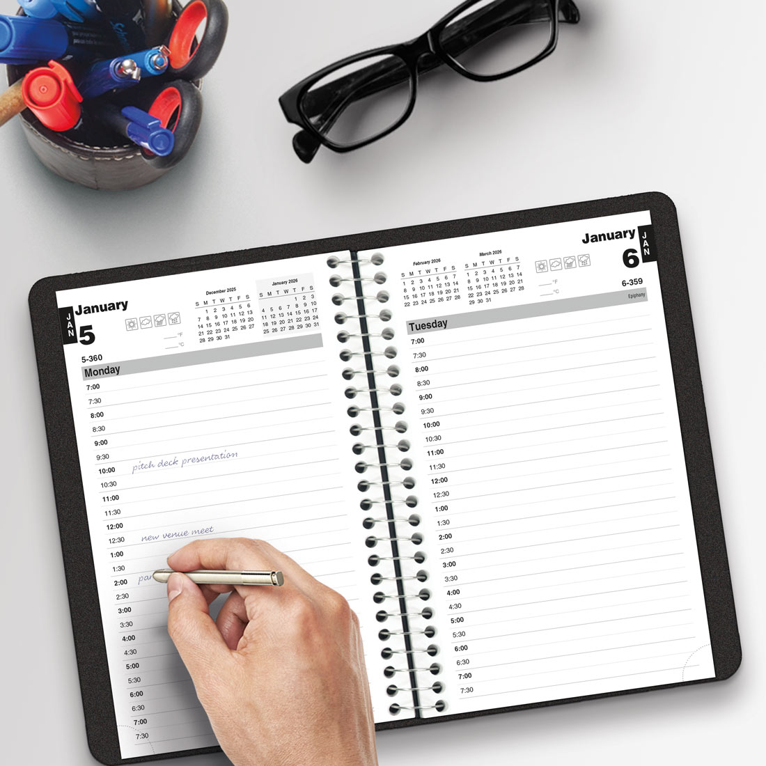 Brownline Essential Daily Planner, Black, 2026 C2504.81T-26