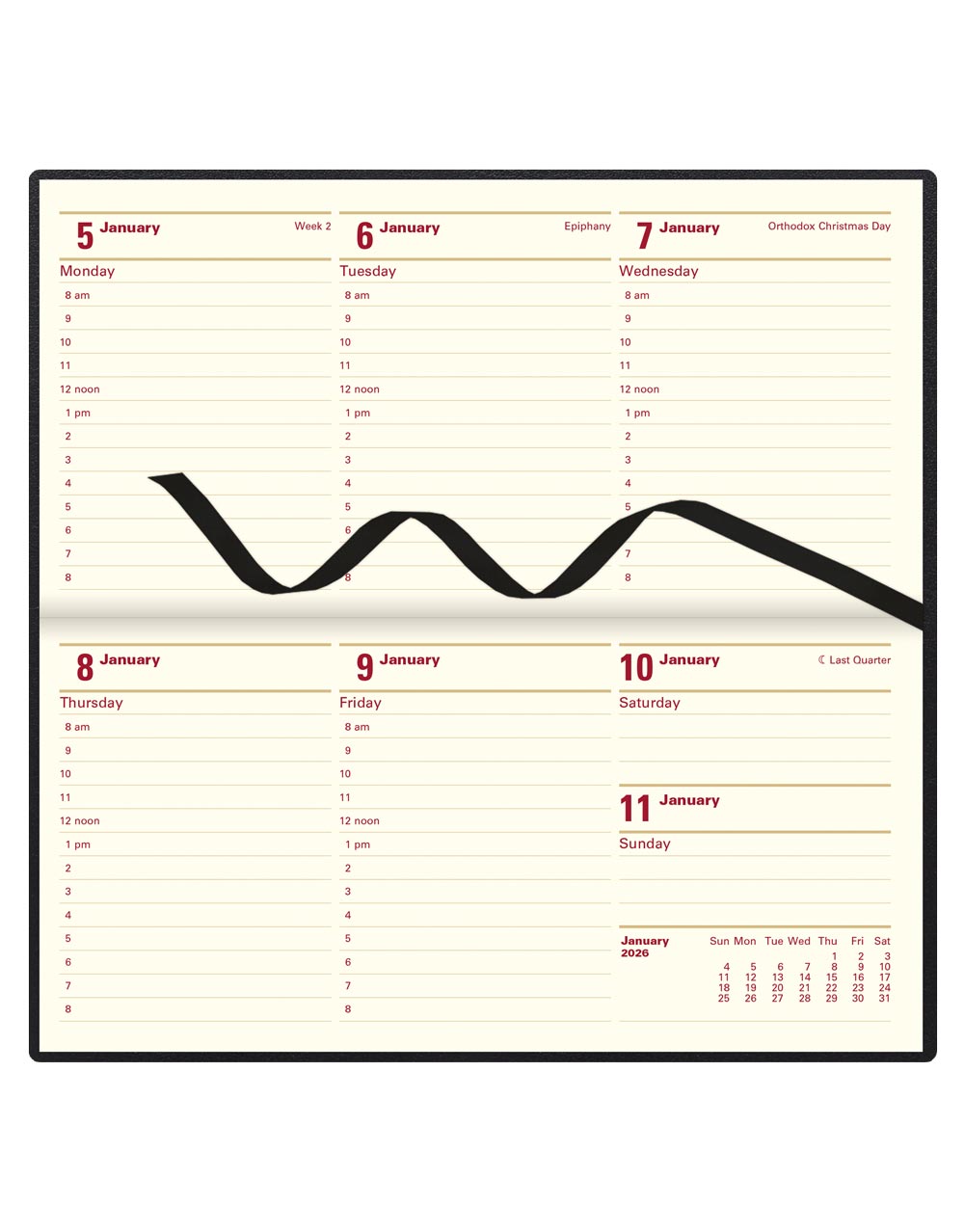 Letts of London Belgravia Slim Landscape Week to View Leather Diary with Appointments and Planners 2026 Black 26-C33SBK #color_black