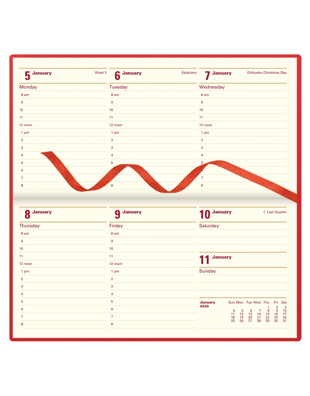 Letts of London Belgravia Slim Landscape Week to View Leather Diary with Appointments and Planners 2026 Red 26-C33SRD #color_red