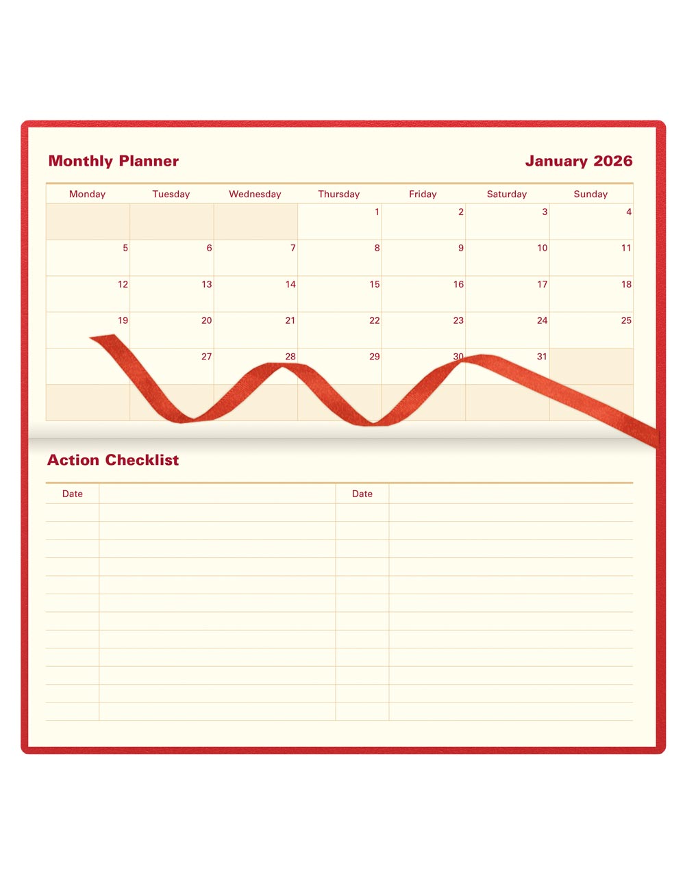 Letts of London Belgravia Slim Landscape Week to View Leather Diary with Appointments and Planners 2026 Red 26-C33SRD #color_red
