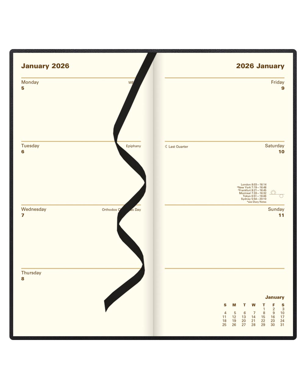 Letts of London Belgravia Slim Week to View Leather Diary with Planners 2026 - English Black 26-C33SUBK #color_black