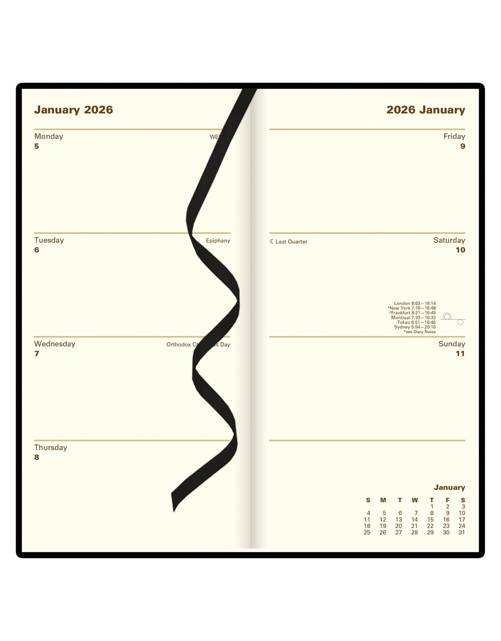 Letts of London Signature Slim Week to View Leather Diary with Planners 2026 - English Black 26-C38SUBK #color_black