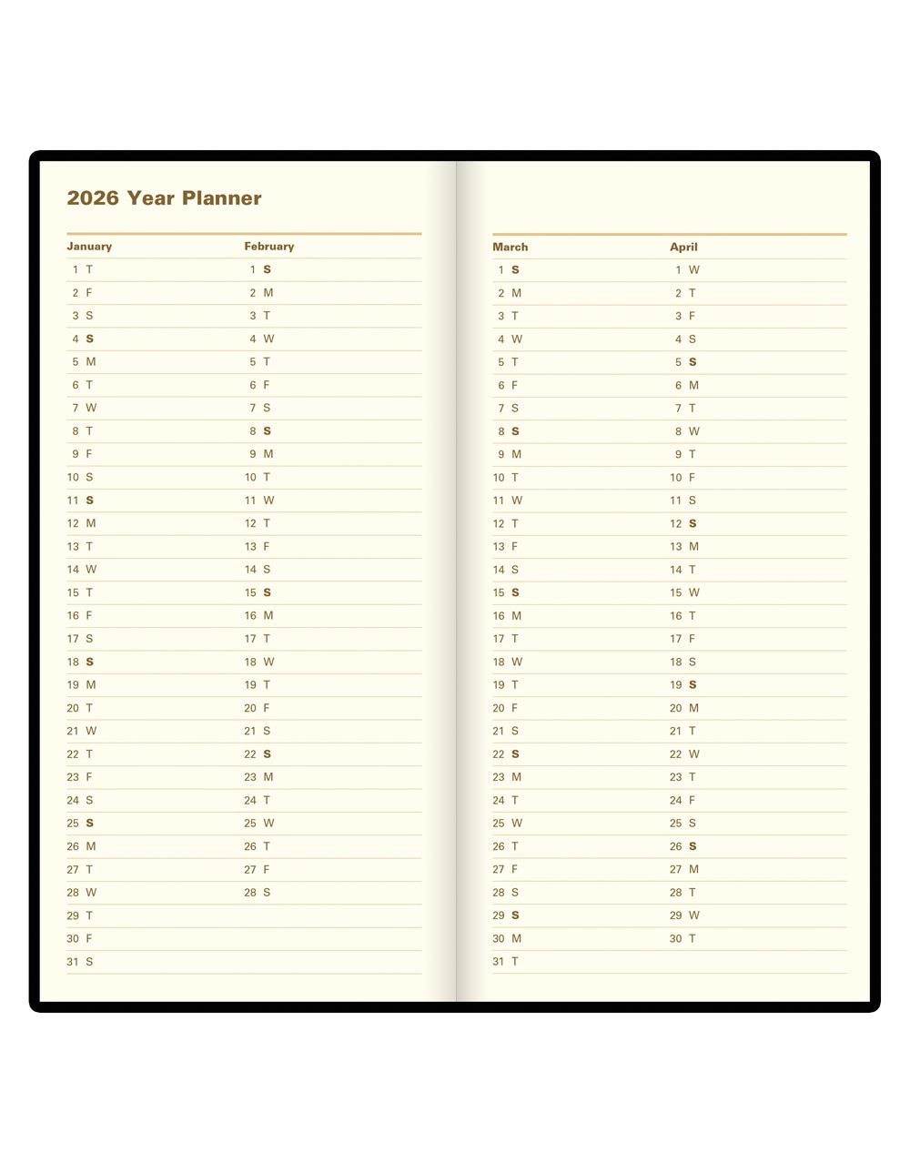 Letts of London Signature Slim Week to View Leather Diary with Planners 2026 - English Black 26-C38SUBK #color_black