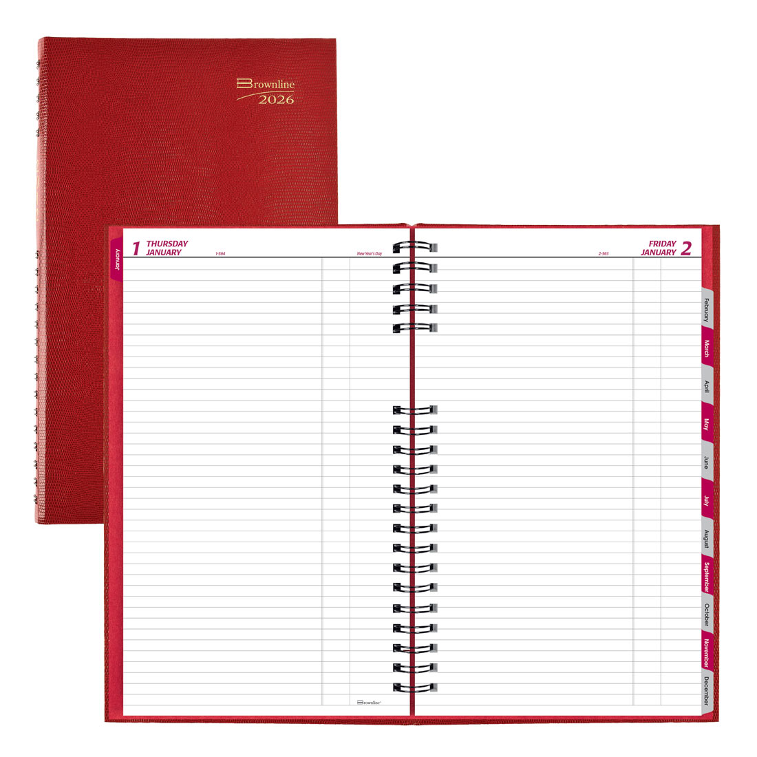 Brownline CoilPro™ Daily Planner, Untimed, Red, 2026 C551C.RED-26