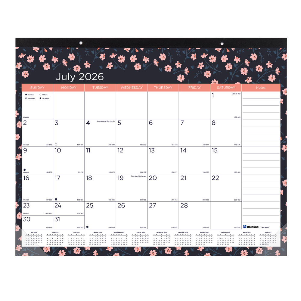 18-Month Academic Monthly Desk Pad Calendar, Blossom, 2026 - 2027, English (CA1716BD-27)
