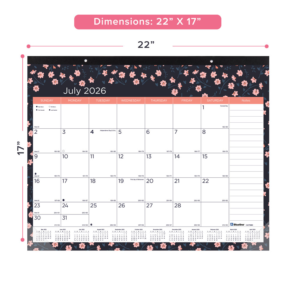 18-Month Academic Monthly Desk Pad Calendar, Blossom, 2026 - 2027, English (CA1716BD-27)