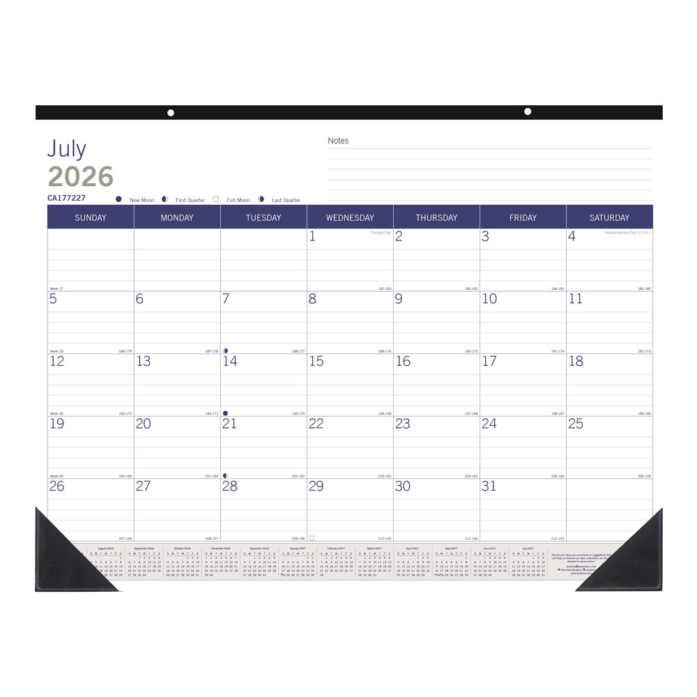 DuraGlobe™ Academic Monthly Desk Pad Calendar, Bamboo, 2026 - 2027, English (CA177227-27)