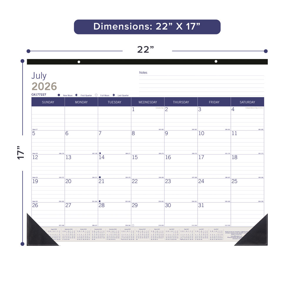 DuraGlobe™ Academic Monthly Desk Pad Calendar, Bamboo, 2026 - 2027, English (CA177227-27)