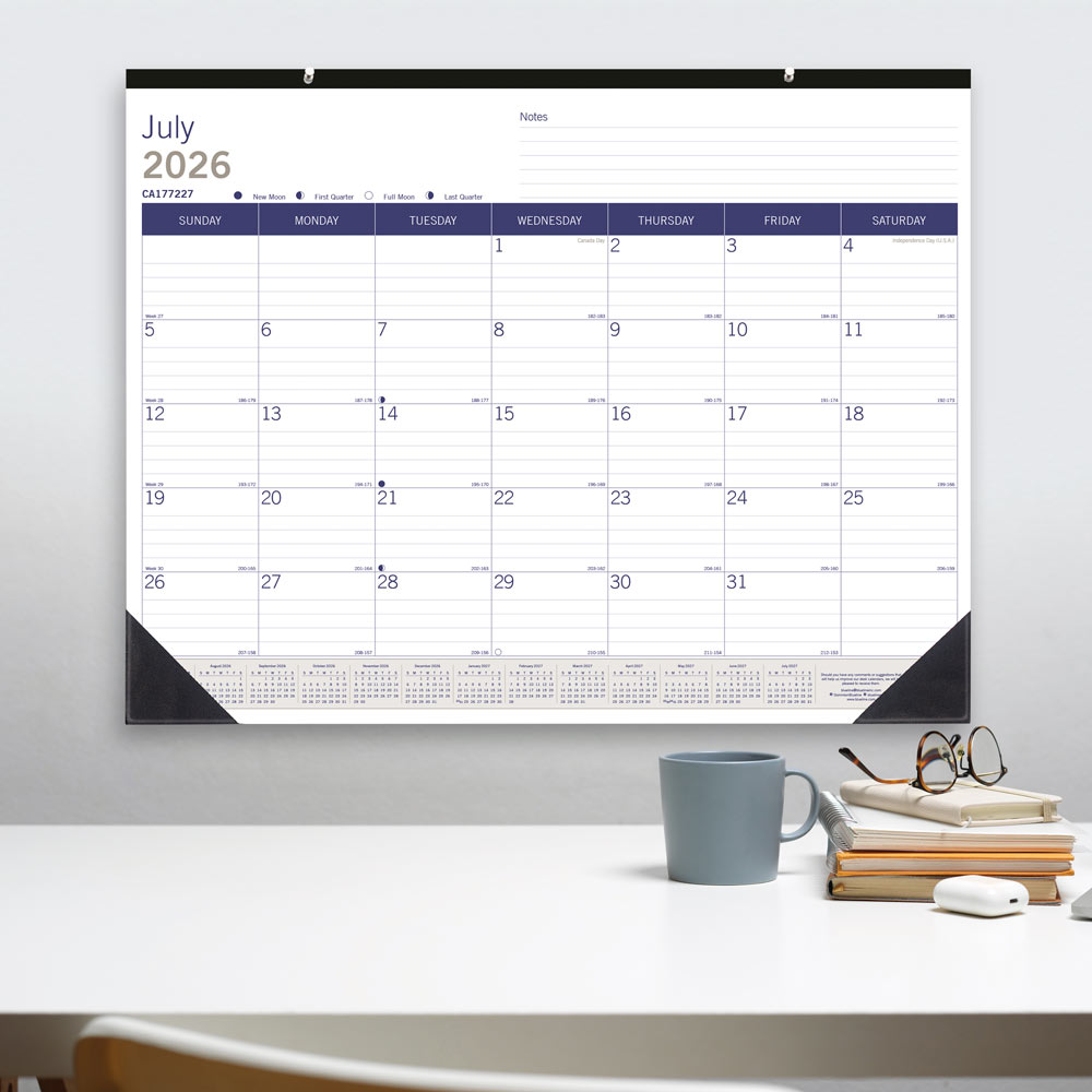 DuraGlobe™ Academic Monthly Desk Pad Calendar, Bamboo, 2026 - 2027, English (CA177227-27)