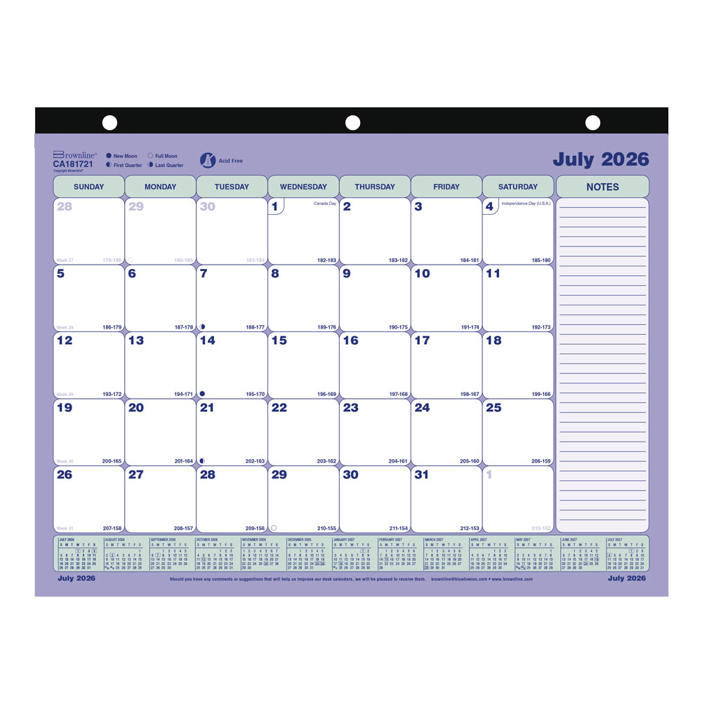 Academic Monthly Desk Pad Calendar, Classic, 2026 - 2027, English (CA181721-27)