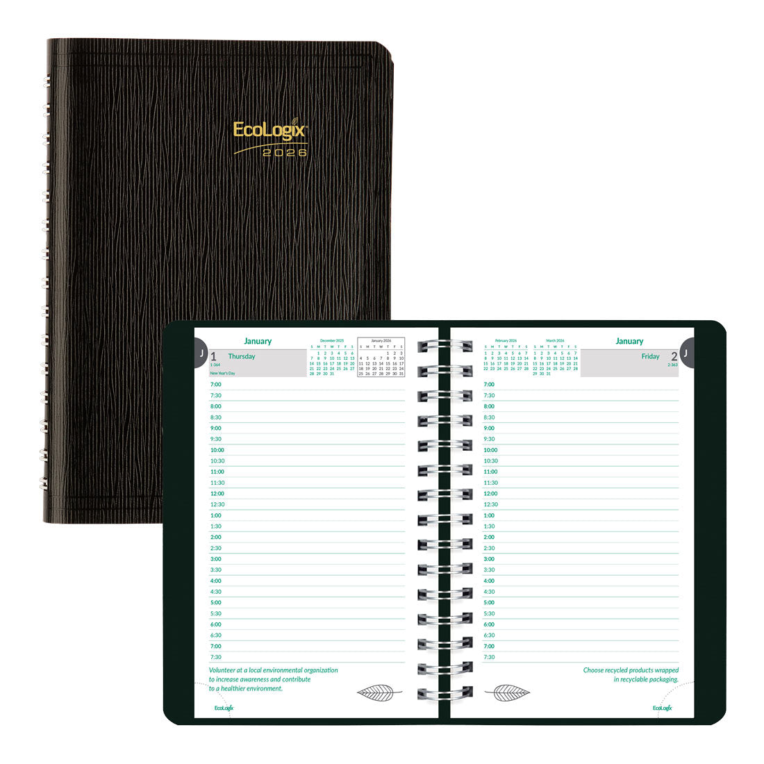 Brownline EcoLogix® Daily Planner, Black, 2026 CB410W.BLK-26