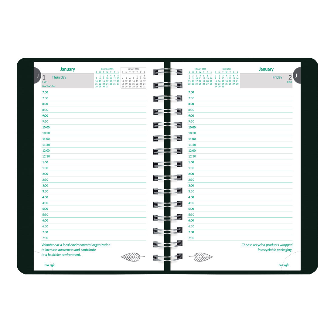 Brownline EcoLogix® Daily Planner, Black, 2026 CB410W.BLK-26