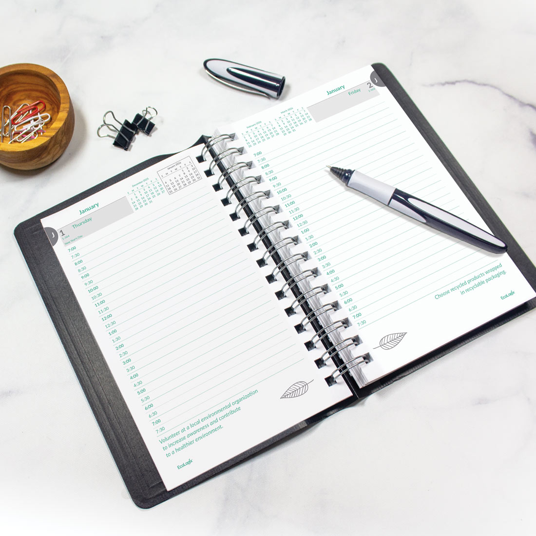 Brownline EcoLogix® Daily Planner, Black, 2026 CB410W.BLK-26