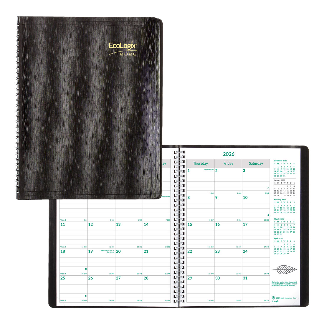 Brownline EcoLogix® Monthly Planner, Black, 2026 CB435W.BLK-26
