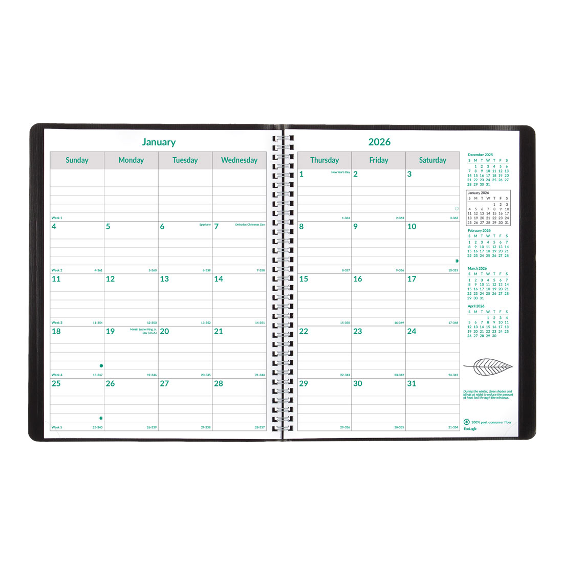 Brownline EcoLogix® Monthly Planner, Black, 2026 CB435W.BLK-26
