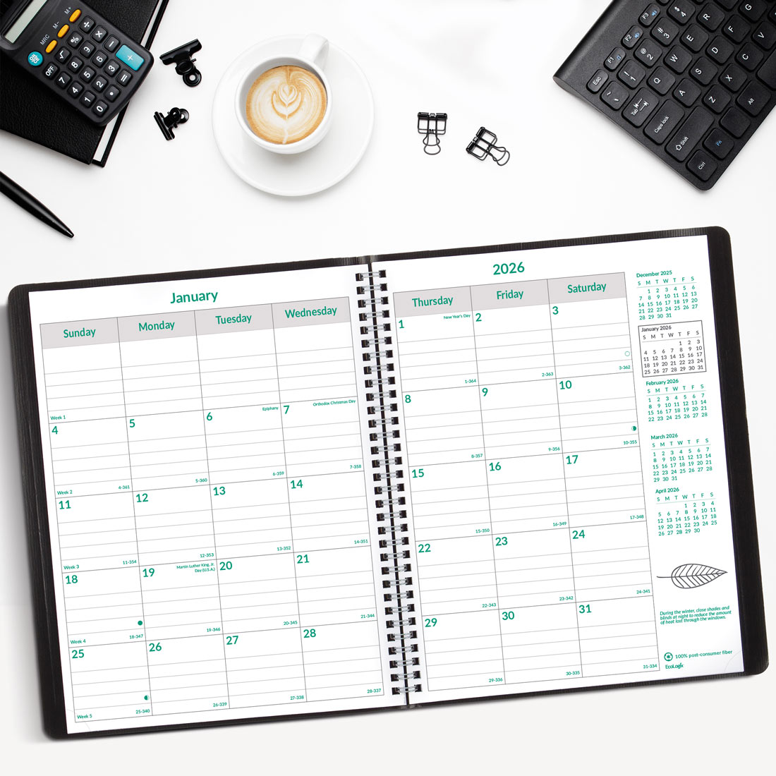 Brownline EcoLogix® Monthly Planner, Black, 2026 CB435W.BLK-26
